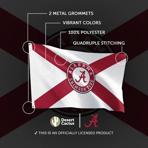 Vista 4 de Desert Cactus Bandera de la Universidad de Alabama Crimson Tide Bama UA Banners 100% poliéster para interiores y exteriores, banderas de 3 x 5 pies