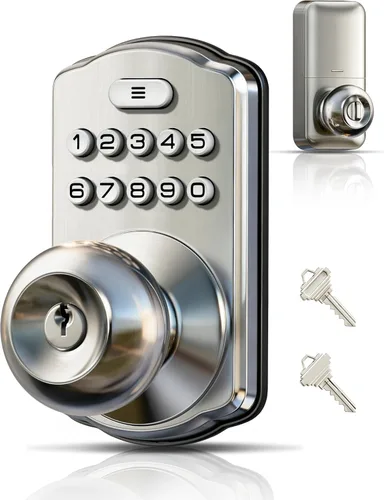 Vista 10 de Veise KS03 - Cerradura de perilla de puerta con teclado, cerradura digital de entrada sin llave con asa, perilla inteligente electrónica para puerta