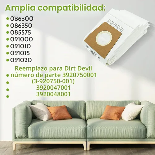 Vista 2 de Bolsas de polvo para aspiradora, 10 unidades, tipo U, bolsas de almacenamiento de repuesto para Dirt Devil, bolsas desechables verticales Ultra