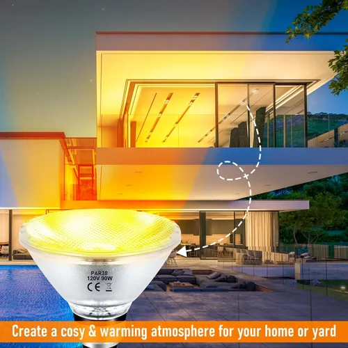 Vista 6 de Bombillas Halógenas PAR38 de Luz de Inundación 90W 120V, 2 piezas Bombillas Halógenas PAR38 con Base E26, 2800K Blanco Cálido, 4050 Lúmenes