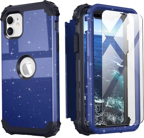 Vista 22 de IDweel Funda para iPhone 11 con Protector de Pantalla de Vidrio Templado, Híbrida 3 en 1 Resistente a Golpes Delgada de Protección Resistente