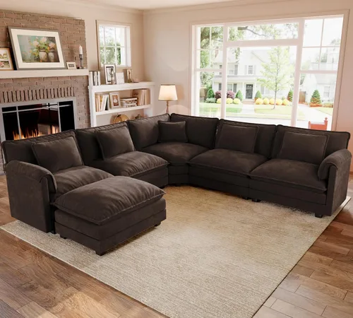 Vista 48 de Sofá modular de gran tamaño de 116 pulgadas, cómodo sofá nube de chenilla, moderno sofá profundo en forma de L de 3 plazas con fundas extraíbles