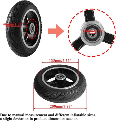 Vista 2 de 200x50 rueda de neumático sólido con ruedas de aleación de aluminio para scooter eléctrico, coche de equilibrio 8x2, rueda sólida a prueba