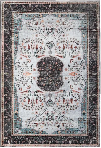 Vista 23 de SUPERIOR Medallion - Alfombra lavable, respaldo de algodón, alfombra para mesa de comedor, alfombra para vestíbulo, de fácil cuidado, alfombra Negro