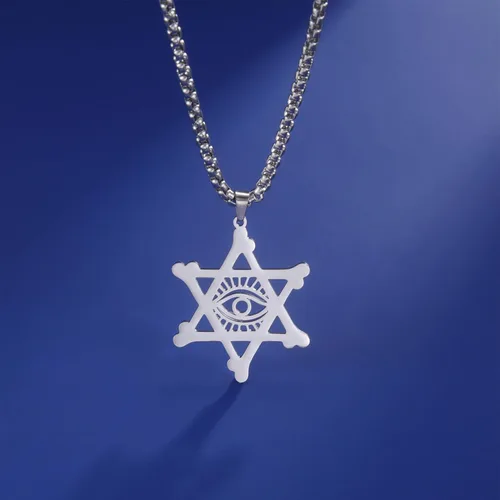 Vista 9 de EUEAVAN Collar con dije de estrella de David contra el mal de ojo de seis puntas con dije de estrella de David, hexagrama demoníaco religioso