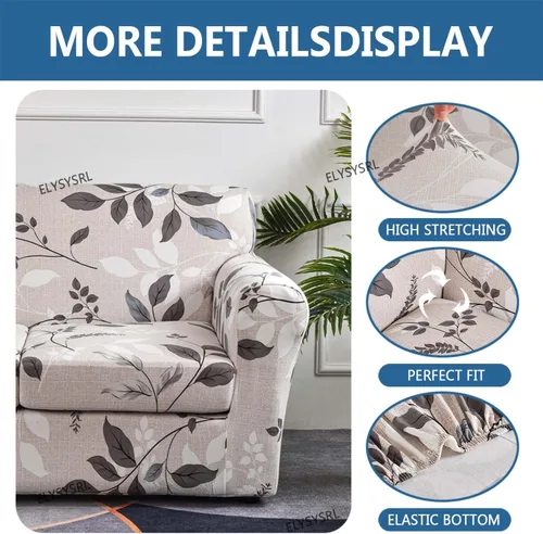Vista 3 de Fundas elásticas para sofá de 1/2/3 cojines, funda estampada con fundas de cojín de asiento separadas, fundas de sofá lavables, protector de muebles