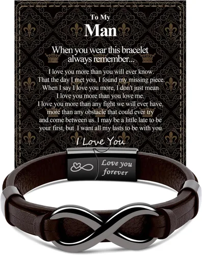 Vista 11 de VGWON Pulsera de Nudo Infinito para Hombres, Regalo de Navidad para Él Para Mi Hombre/Hijo/Papá Pulsera de Cuero Te Amo Pulsera para Hombres Regalo