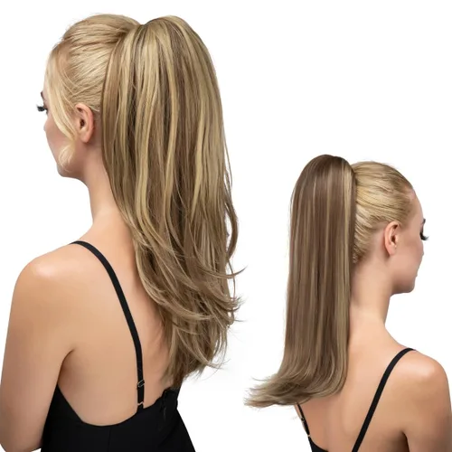 Vista 20 de Extensión de cola de caballo con clip, de 18 pulgadas, extensiones de cabello para mujer, cola de caballo larga y recta, cola de caballo rizada