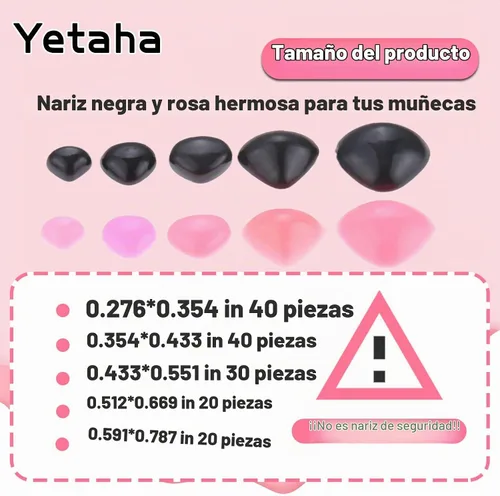Vista 3 de Yetaha 150 piezas de nariz de plástico, 5 tamaños de nariz triangular artesanal para animales de peluche, muñecas, osos, perros, marionetas
