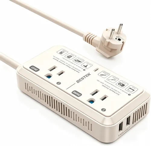Vista 11 de Adaptador de enchufe de viaje europeo de 220 V a 110 V Convertidor de voltaje de EE. UU. a Europa 2000 W Convertidor de voltaje de viaje con 2 Negro