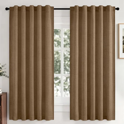 Vista 26 de MIULEE - Cortinas de lino sintético de 96 pulgadas de largo, 2 paneles, cortina semitransparente natural con pestaña trasera, bolsillo para barra