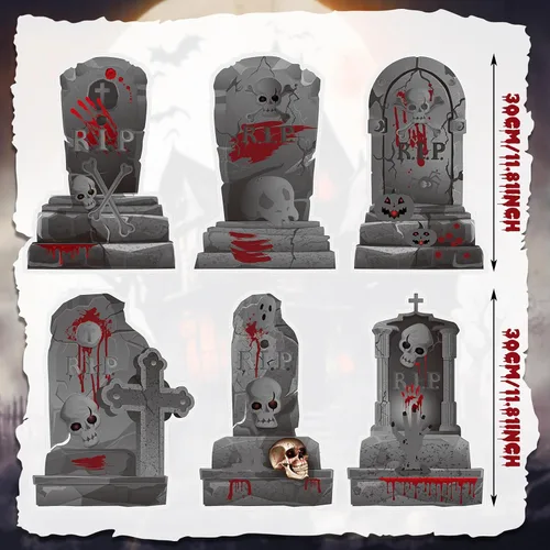 Vista 3 de Fulmoon Kit de decoración de Halloween para maletero o automóvil con calcomanía de lápida, telarañas, murciélagos, banderines de susto, lápida