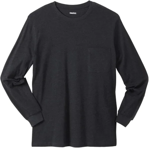 Vista 17 de KingSize Shrink-Less - Camiseta ligera de manga larga con bolsillo y cuello Negro