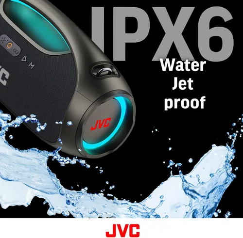 Vista 6 de JVC Altavoz Bluetooth inalámbrico portátil - 120W con doble woofer de graves profundos, iluminación RGB, Boombox para interior/exterior, Bluetooth