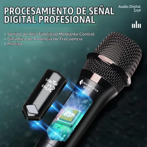Vista 3 de Micrófonos inalámbricos - Micrófono de karaoke para cantar - Micrófono inalámbrico recargable con receptor de doble canal - Rango de 240 pies