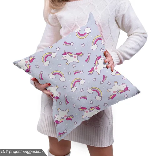 Vista 5 de Ambesonne Tela de fiesta de unicornio por The Yard, patrón de caballo mágico, nubes y estrellas, tela decorativa para tapicería y detalles del Azul