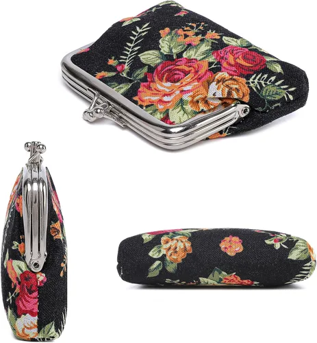 Vista 4 de Monedero con adorable diseño floral y hebilla, bolso vintage de cierre suave