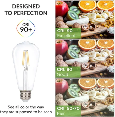 Vista 4 de Simba Lighting Bombillas LED Edison ST21 (ST64) de filamento vintage (ST64) (paquete de 6) de 4 W, regulable, equivalente a 40 W, vidrio