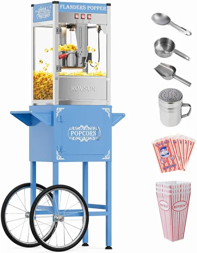 Vista 11 de Máquina de palomitas de maíz ROVSUN con carrito, ruedas y hervidor de 8 onzas, hace hasta 32 tazas, máquina de palomitas con cuchara para palomitas