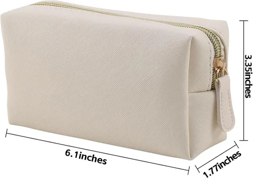 Vista 2 de Bolsa de maquillaje de cuero Apooliy para bolso de viaje, organizador de cosméticos portátil pequeño para mujeres y niñas, bolsa de maquillaje