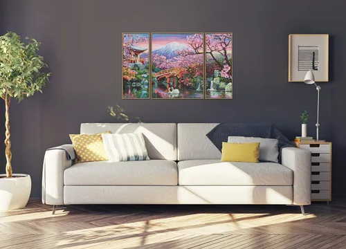 Vista 5 de Schipper 609260751 - Kit de pintura por números para adultos, diseño de flores de cerezo en Japón, incluye pincel y pinturas acrílicas, tríptico