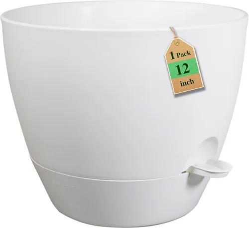 Vista 14 de Macetas de 8 pulgadas con riego automático, juego de 2 macetas de plástico con agujeros de drenaje de malla para plantas de jardín y flores, macetas