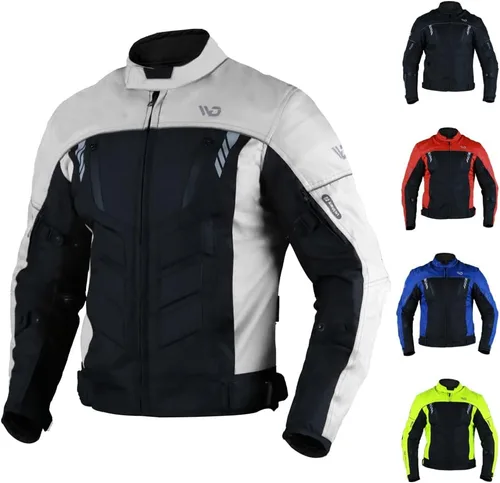Vista 4 de WD Motorsports Vegas I - Chaqueta de tela impermeable para motocicleta, para todas las estaciones (rojo, M)