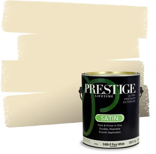 Vista 185 de PRESTIGE Pinturas de pintura exterior e imprimación en uno, 1 galón, plano, combinación comparable de Benjamin Moore* Manzanilla*
