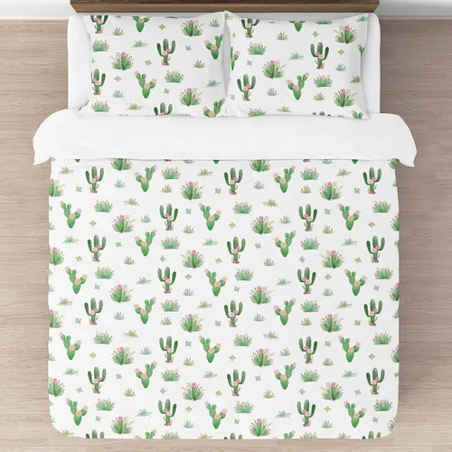 Vista 2 de Sweet Jojo Designs Juego de edredón de 3 piezas para niños, diseño bohemio de cactus en acuarela rosa y verde, tamaño matrimonial/queen