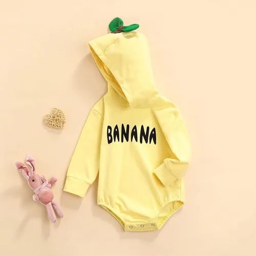 Vista 6 de Ayalinggo Ropa de bebé niña niño niño traje de plátano mameluco amarillo con capucha otoño invierno traje de una pieza