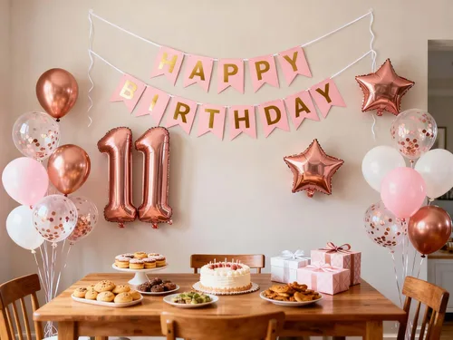 Vista 2 de Globos de fiesta de cumpleaños número 11 para niñas, pancarta de cumpleaños número 11, globos de papel de aluminio de color oro rosa con el número