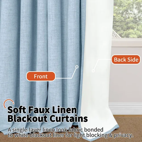 Vista 8 de Cortinas Opacas de Lino Azul Bebé para Guardería de 40 Pulgadas de Largo, 2 Paneles, Cortinas Cortas con Aislamiento Térmico Boho de Bloqueo Total