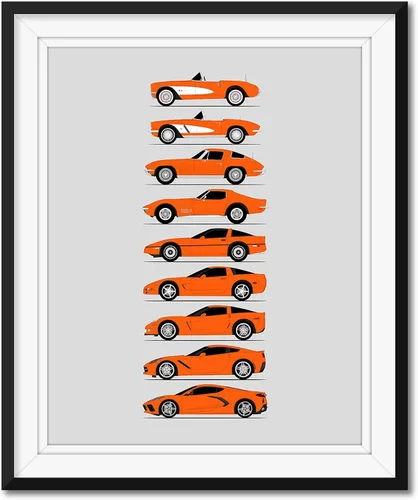 Vista 12 de Idea Network Póster hecho a mano compatible con Chevy Corvette Generations (perfil lateral) impresión de Chevrolet (C1 C2 C3 C4 C5 C6 C7 C8) – Rojo