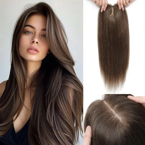 Vista 14 de Aimeolyn Toppers de cabello para mujer, cabello humano real, sin flequillo, extensiones de cabello superior para adelgazar, base de encaje Haisr