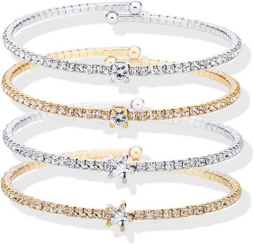 Vista 47 de OZEL - Pulseras para mujer, chapados en oro real de 18 quilates, pulseras de oro de cristal colorido para regalos