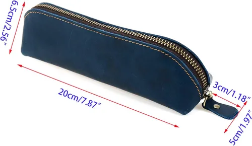 Vista 6 de UTALIND Estuche de cuero vintage, estuche para lápices con cremallera, tamaño perfecto para papelería, maquillaje o utensilios (azul marino)