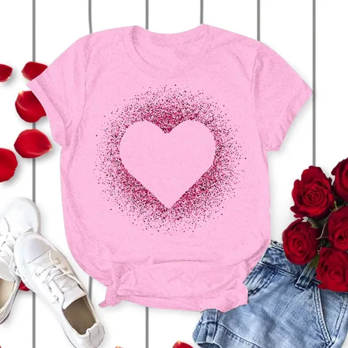 Vista 33 de Camisetas de manga corta con estampado de corazón para mujer, camisetas de ajuste regular, linda y divertida, ropa de regalo 2023