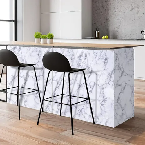 Vista 3 de Papel de mármol Arthome, papel pintado autoadhesivo, resistente al agua, vinilo de PVC brillante, a prueba de aceite, papel de granito blanco/gris