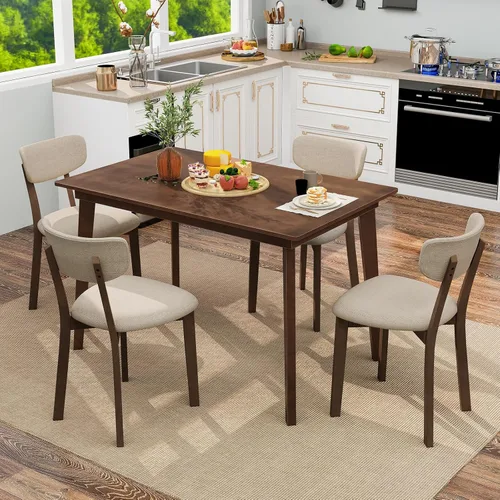 Vista 9 de Giantex Mesa de comedor para 4, mesa de cocina rectangular de madera de 48 pulgadas con patas de madera de goma maciza, mesa de comedor moderna