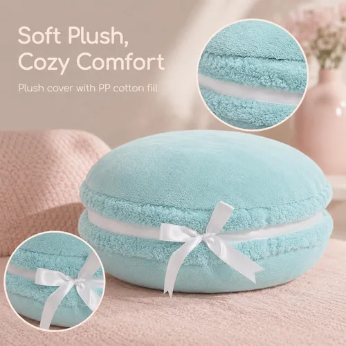 Vista 2 de Almohada decorativa redonda de plush con forma de macarrón ChezMax, de 14.5 pulgadas
