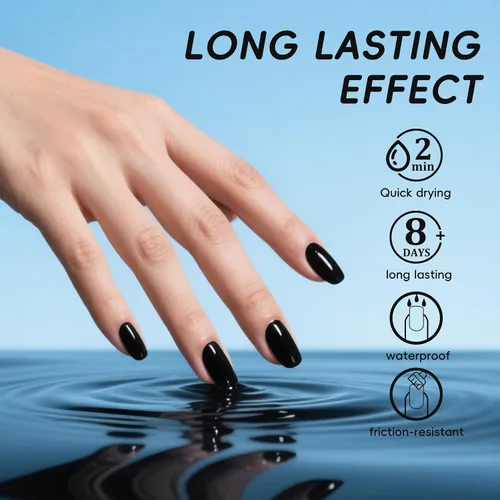 Vista 7 de Esmalte de uñas negro, esmalte de uñas de secado rápido, sin rayas, esmalte de uñas de larga duración para uñas de boda de otoño, manicura acogedora