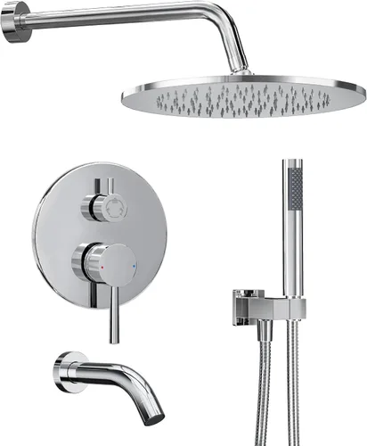 Vista 8 de Gabrylly Sistema de ducha de oro cepillado con válvula áspera, cabezal de ducha de lluvia de alta presión montado en la pared de 10 pulgadas