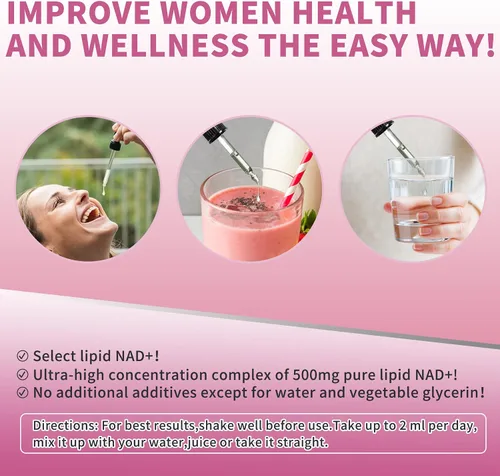 Vista 8 de Wanish Suplemento líquido liposomal NAD para mujeres, nicotinamida pura de 500 mg NAD, regeneración celular, apoyo energético y metabolismo, vegano