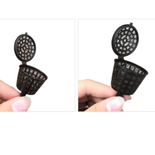 Vista 4 de Happyyami 50 cestas de fertilizantes de plástico portátiles, cesta de orquídeas fertilizantes, cesta de malla de fertilizante con tapa, caja