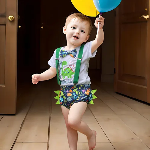 Vista 11 de Ropa divertida para el primer cumpleaños para bebé, ropa para bebé, con corbatín, mameluco, pantalones, conjunto de tirantes, trajes de pastel