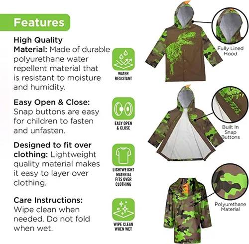 Vista 4 de Kids Umbrella for Girls and Boys & Rain Coats Set -Toddler Umbrellas Kids Raincoat Boys Girls Jacket (3-9 Years)