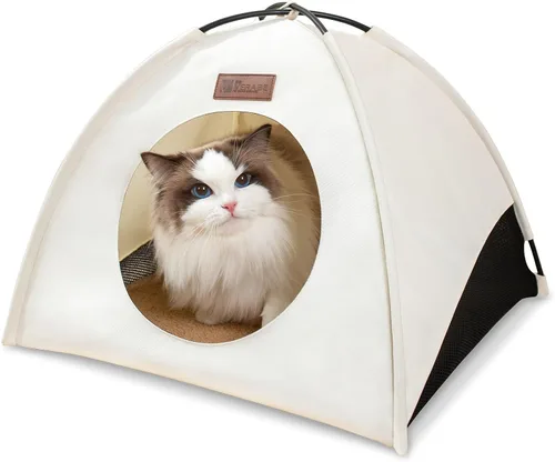 Vista 11 de Tienda de campaña piramidal desplegable para gatos y gatos pequeños de hasta 6.6 libras, resistente al agua, transpirable, plegable, con cojín