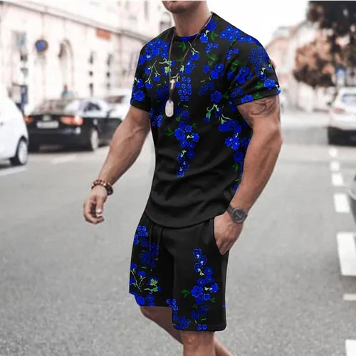 Vista 3 de Drether Camisas de lino para hombres, ropa de entrenamiento, verano, casual, impresión 3D, uso diario, pantalones deportivos, conjunto de traje