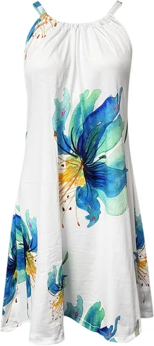 Vista 3 de Oiumov Vestidos de verano para mujer, estilo casual, tirantes delgados, bohemio, floral, talla grande, sin mangas, para la playa