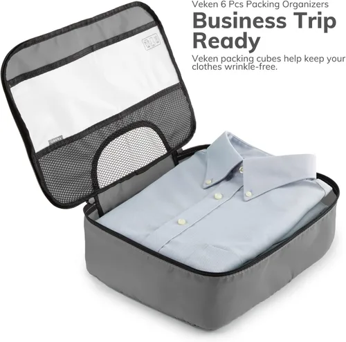 Vista 8 de Veken - Juego de 6 estuches organizadores equipaje de viaje incluye bolsa para ropa sucia y bolsa para zapatos gris VK456